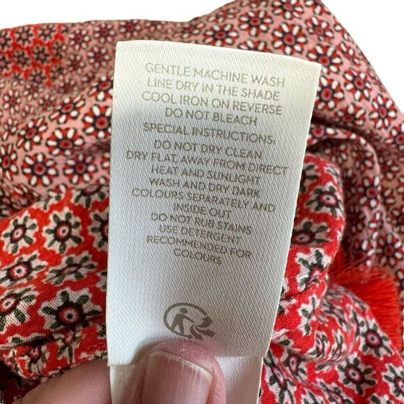 BODEN Sasha Kaftan Red 10R Peasant Dress Boho Hippie Mini Floral Print Tassels - Picture 9 of 12